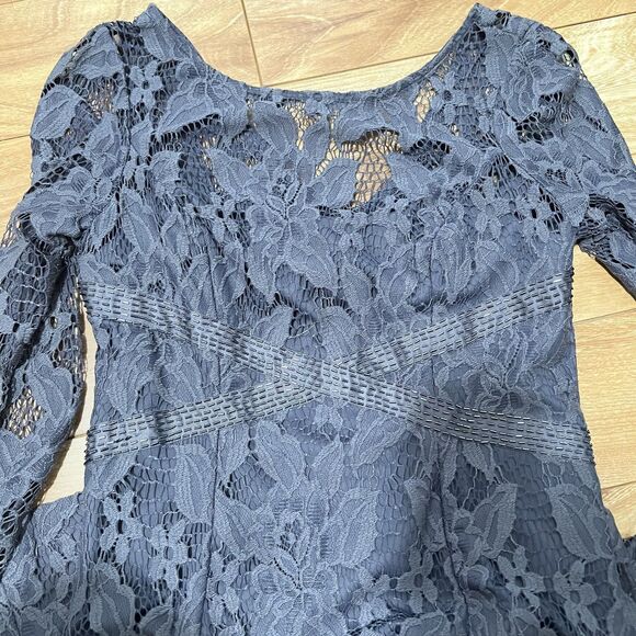 Adrianna Papell Maxi Dress Womens Size 6 Gray Lace 3/4 Sleeve Sheath Embellish - Picture 2 of 6